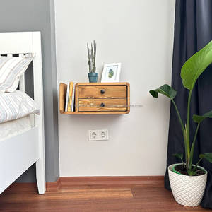 Mesita de Noche Moderna Flotante de 2 Cajones, Montada en la Pared, Ecológica, Hecha a Mano, de Madera, Mueble para Dormitorio o Sala de Estar, Personalizable - Product Image 4