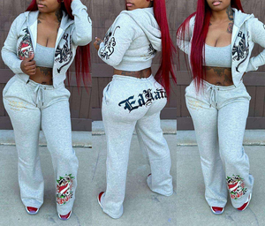 Ensemble 2 pièces d'hiver personnalisé effet vieilli pour homme : Veste polaire zippée et pantalon de jogging décontracté à capuche respirant avec impression numérique 100% - Product Image 2