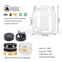 Pot en plastique PET 500 ml à large ouverture avec couvercle à vis, emballage personnalisé, conteneur d'usine OEM, étiquetage personnalisé, qualité alimentaire, pour crème et noix, en carton