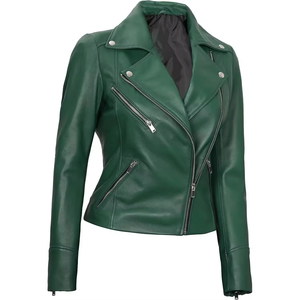 Blouson d'aviateur en cuir véritable pour femmes avec broderie en coton imperméable anti-rides pour un confort quotidien Flexibilité de la mode - Product Image 1