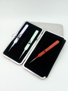 Nouveau Style différent couleur poudre revêtement Pro droite Extension de cils pince à épiler diamant poignée en acier inoxydable Instrument de beauté - Product Image 4