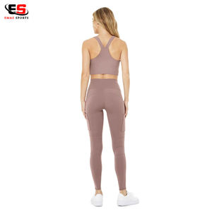 Vêtements d'entraînement de fitness taille haute pour femmes Logo personnalisé Ensembles de yoga deux pièces Soutien-gorge à carreaux et leggings Ensemble de yoga grande taille - Product Image 2