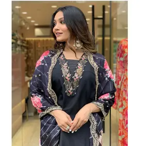 Afghani Chanderi Material Mangas completas Ropa informal Mujer Alta calidad Precio barato 1 pieza Nuevo diseño de moda Impresión digital - Product Image 1
