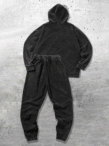 Venta al por mayor ácido lavado chándal en blanco peso pesado personalizado Vintage ácido lavado con capucha y pantalones de chándal conjunto de hombres - Product Image 2