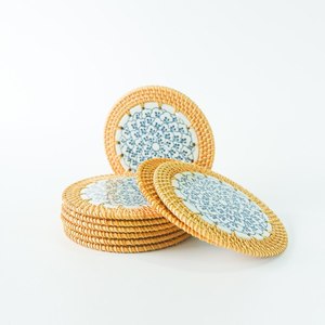 Nouvel ensemble sous-verres ronds en rotin naturel avec support vaisselle vintage rond brun rotin thé caboteur ANGLE - Product Image 6