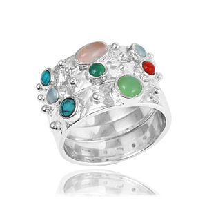 Anillos apilables más vendidos 925 joyería de anillo de múltiples piedras preciosas turquesa de plata esterlina - Product Image 1