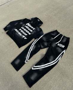 ชุดวอร์มสตรีทแวร์แบบมีฮู้ด คอลเลคชั่นฤดูหนาว ผ้าฟลีซคอตตอน 100% ทรงบ็อกซี่ ปักลายดิสเทรส ปักลายซันเฟด ขายส่ง - Product Image 1