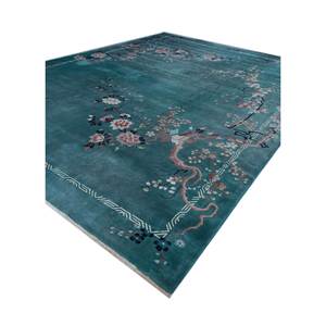 Tapis en laine noués à la main Aalam Green, motif floral classique, coton biologique, design rectangulaire pour couloir, usage domestique - Pae-5796 - Jaipur Rugs US - Product Image 2