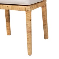Chaise de salle à manger en rotin naturel avec coussin en coton, assise en osier faite à la main pour les intérieurs traditionnels et anciens