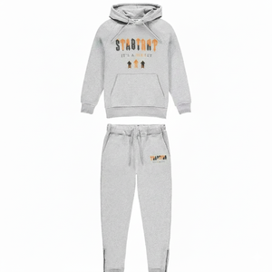 Conjunto de Sudadera con Capucha y Pantalones Deportivos de Forro Polar para Otoño, Color Gris Naranja Sólido, Estilo Urbano, Ecológico, 100% Poliéster, para Hombre - Product Image 1