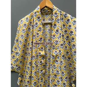 ชุดกิโมโนพิมพ์ลายดอกไม้สำหรับผู้หญิงเสื้อคลุมยาวผ้าคอตตอนสไตล์อินเดียชุดราตรีหรูหราสำหรับใส่ในบ้านชุดฤดูร้อน - Product Image 5