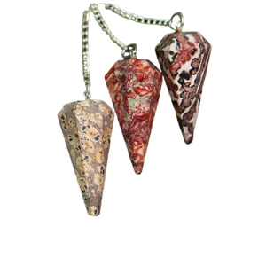 High quality leopard jasper Pendulum Natural Crystal Gemstone Faceted Cone Dowsing Pendulum for Reiki Healing Pendulums for Sale - Product Image 1