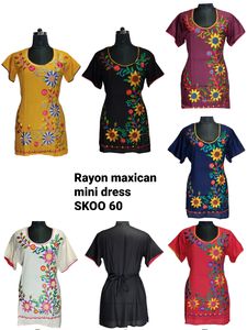 Tissu rayonne écologique élégant multicolore Mini robe mode mexicaine Boho conçoit des vêtements traditionnels dames col en v court - Product Image 2