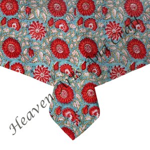 Nouvelle nappe en coton floral imprimé bloc à la main de qualité supérieure carré 60x60 pouces nappe de salle à manger d'événement - Product Image 4