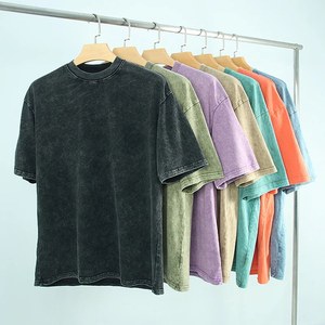 Haute qualité lavé à l'acide t-shirts hommes été 230 GSM surdimensionné blanc personnalisé graphique Vintage t-shirt 100% coton stock - Product Image 1