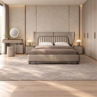 Ensemble de meubles de chambre à coucher de luxe sur mesure avec lit rembourré, tables de chevet, coiffeuse et armoire pour hôtel et villa