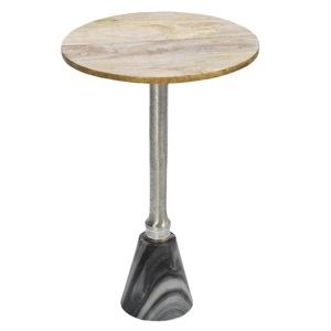 Table ronde moderne en aluminium de haute qualité avec dessus en bois et fond Table basse ronde en métal fini nickel pour meubles de maison - Product Image 6
