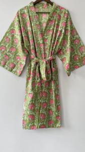 Kimono con estampado de bloques de algodón puro Kaftan Oriental Robe Festival Ropa Kimono de algodón Robe - Product Image 4