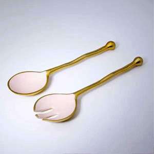 Serveurs à salade métalliques en bois de résine de taille et de couleur personnalisées ensemble de 2 pièces produits artisanaux de haute qualité fabriqués en Inde - Product Image 4