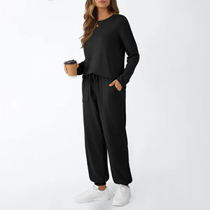 Nouveautés de haute qualité 100% coton éponge français personnaliser femmes pulls ras du cou ensembles de joggeurs ensemble de survêtement deux pièces - Product Image 3