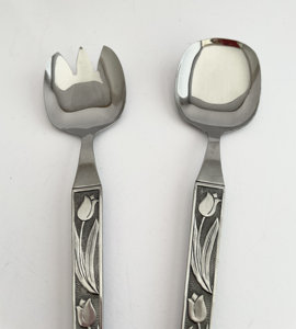 เซิฟเวอร์สลัดสแตนเลสสีเงินสุดหรูสำหรับใช้ในบ้านร้านอาหารโรงแรมและรีสอร์ทจากอินเดียชุดละ2ชิ้น - Product Image 4