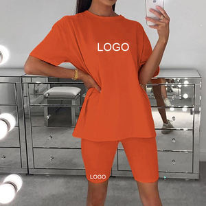 S026 Camiseta de algodón personalizada de verano al por mayor, conjunto de dos piezas de gran tamaño para mujer, nuevas camisetas de moda, conjunto informal de camisetas y pantalones cortos - Product Image 4