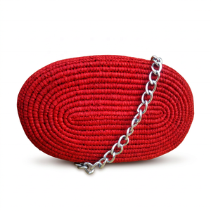 Bolso Tote Bohemio Ana Rojo Rafia con Cierre de Cremallera y Dos Correas de Cadena, Bolso de Playa Casual para Mujer - Product Image 4