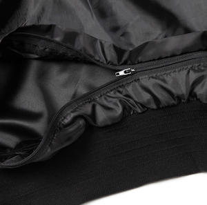 Veste universitaire d'hiver entièrement noire avec logo personnalisé 2025, manches en cuir, col montant, broderie imprimée sur le devant, marque personnalisée - Product Image 4