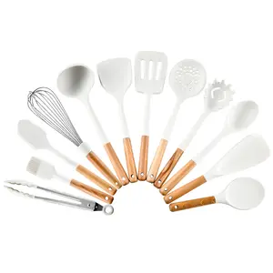New Style Kitchen Utensils Cooking Tools Set 12Pcs Milky White Food Silicone Kitchen Utensils Set For Kitchen Cooking