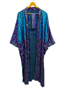 ชุดกิโมโนผ้าไหมส่าหรีลายดอกไม้แนววินเทจชุดคลุมส่าหรีชุดปาร์ตี้ชายหาดผ้านุ่มทำมือสไตล์อินเดีย - Product Image 6