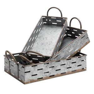 Plateau de service en fer galvanisé à l'aspect naturel avec poignée Plateau de service de style ferme industriel Plateau de décoration rustique pour la maison - Product Image 2