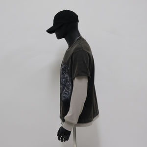 เสื้อยืดทรงบ็อกซี่พิมพ์ลายสกรีนเองสำหรับผู้ชาย ผ้าฝ้าย 300gsm ซักแล้ว สไตล์สตรีทแวร์ วินเทจ ล้างสีแบบแอซิดวอช เสื้อยืดแขนยาวสองชั้น - Product Image 4