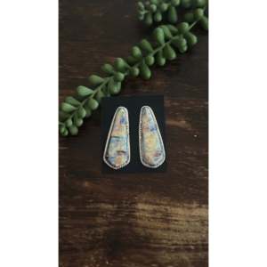 Navajo Handmade Opal Sterling Silver <b>Post</b> Dangle Inlay <b>Earrings</b> Geometric Vintage Drop Design Pearls Diamonds for Weddings Cute - Product Image 1