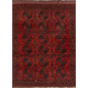 Alfombra Kiaan Grande de Lana Anudada a Mano, Rectangular 9x12, Diseño Geométrico Abstracto para Entrada, Pasillo, Modelo Paem-74, Color Rojo - Product Image 1