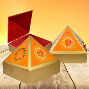 Handcrafted <b>Wooden</b> Vastu Pyramid OM Symbol Wish <b>Box</b> with <b>Carved</b> Tray Pattern 4-6 Inch (10.1-15.2 Cm) - Product Image 3