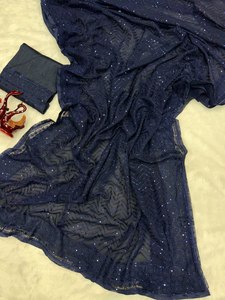 Sarees de Georgette de Viscosa con Bordado de Último Diseño para Fiestas, Envío Gratuito a Todo el Mundo, Estilo Indio, Atuendo Tradicional - Product Image 4