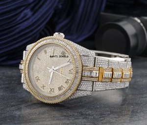 Reloj de Lujo de Dos Tonos con Incrustaciones de Moissanita, Acero Inoxidable, Esfera de Diamantes, 20mm, Doble Movimiento, Ecológico, Joyería Hip Hop - Product Image 1