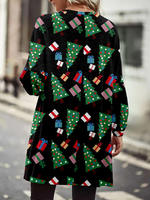 Cardigan ouvert pour femme, best-seller de Noël, en acrylique épais anti-boulochage, à col montant, manches longues, imprimé festif et couleurs contrastées