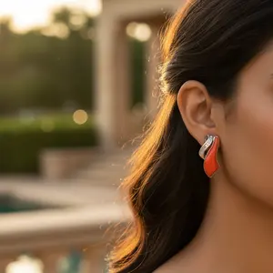 Ensemble de bijoux fins pour femmes, boucles d'oreilles et pendentif en argent avec pierre précieuse corail, améthyste et cristal plaqué or pour les fêtes - Product Image 3