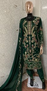 Exclusif Dernière Tendance Nouvelle Arrivée De Haute Qualité Designer Fantaisie Faux Georgette Salwar Costume Avec Broderie Travail à Vendre - Product Image 6