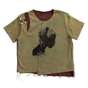 Camiseta holgada estampada para hombre, 100% algodón, camisetas de verano de gran tamaño Vintage personalizadas para hombre, parche desgastado Embordiry - Product Image 6