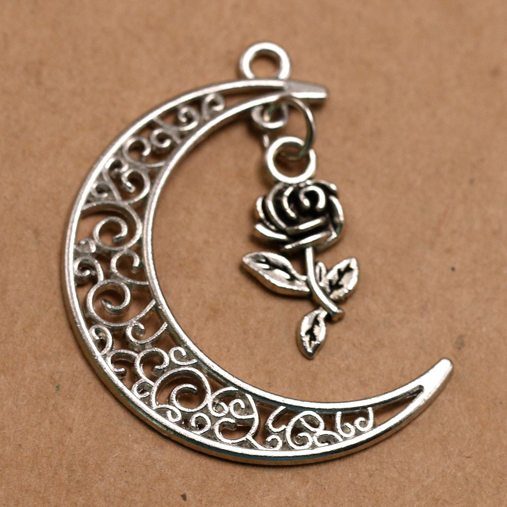 Lune + roses couleur argent antique plaqué