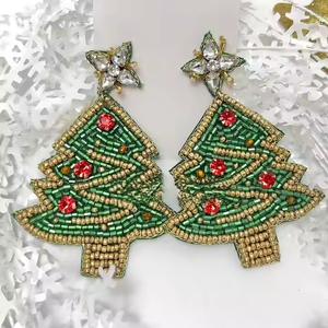 Boucles d'oreilles personnalisées artisanales en perles de rocaille pour arbre de Noël, broderie festive en perles de diamant pour mariages et fêtes - Product Image 3