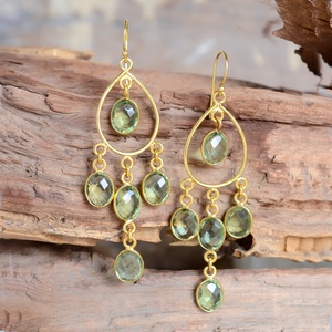 Pendientes de Plata de Ley 925 con Bisel, Estilo Gota, para Boda, con Amatista Verde Natural de Alta Calidad, Chapados en Oro, Precio al por Mayor - Product Image 3