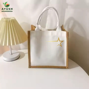 Bolsas de compras ecológicas grandes hechas de fibras vegetales de yute personalizables para comprar comestibles - Product Image 5