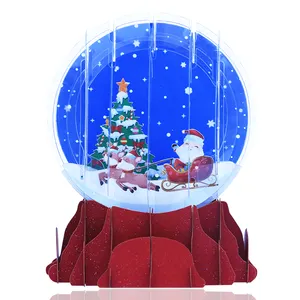 כדור שלג חג המולד כרטיס מותאם אישית לוגו פופ עד ברכה כרטיס Snowdome עץ חג המולד סנטה איל