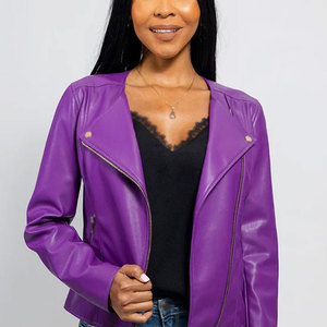 Stylish Zipper Closure Women Fashion <b>Genuine</b> <b>Leather</b> <b>Jacket</b> Breathable Windproof Knitted Woven Low Price Quick Dry - Product Image 5