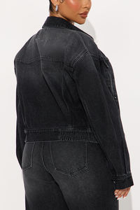 Women Autumn Turn Down Collar Custom <b>Acid</b> <b>Wash</b> <b>Denim</b> <b>Jacket</b> Finished Cotton Eco-Friendly Regular Fit Short Outerwear - Product Image 3