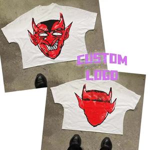 Ropa de calle de alta calidad gráfico personalizado lavado ácido de gran tamaño pesado desgastado o textura Vintage dist 350gsm camiseta hombres - Product Image 6