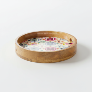 Plateau de service en bois, art déco moderne, impression émaillée pour la décoration de table de mariage, décoration de cuisine, fournisseur en gros, motif rond inclus - Product Image 2